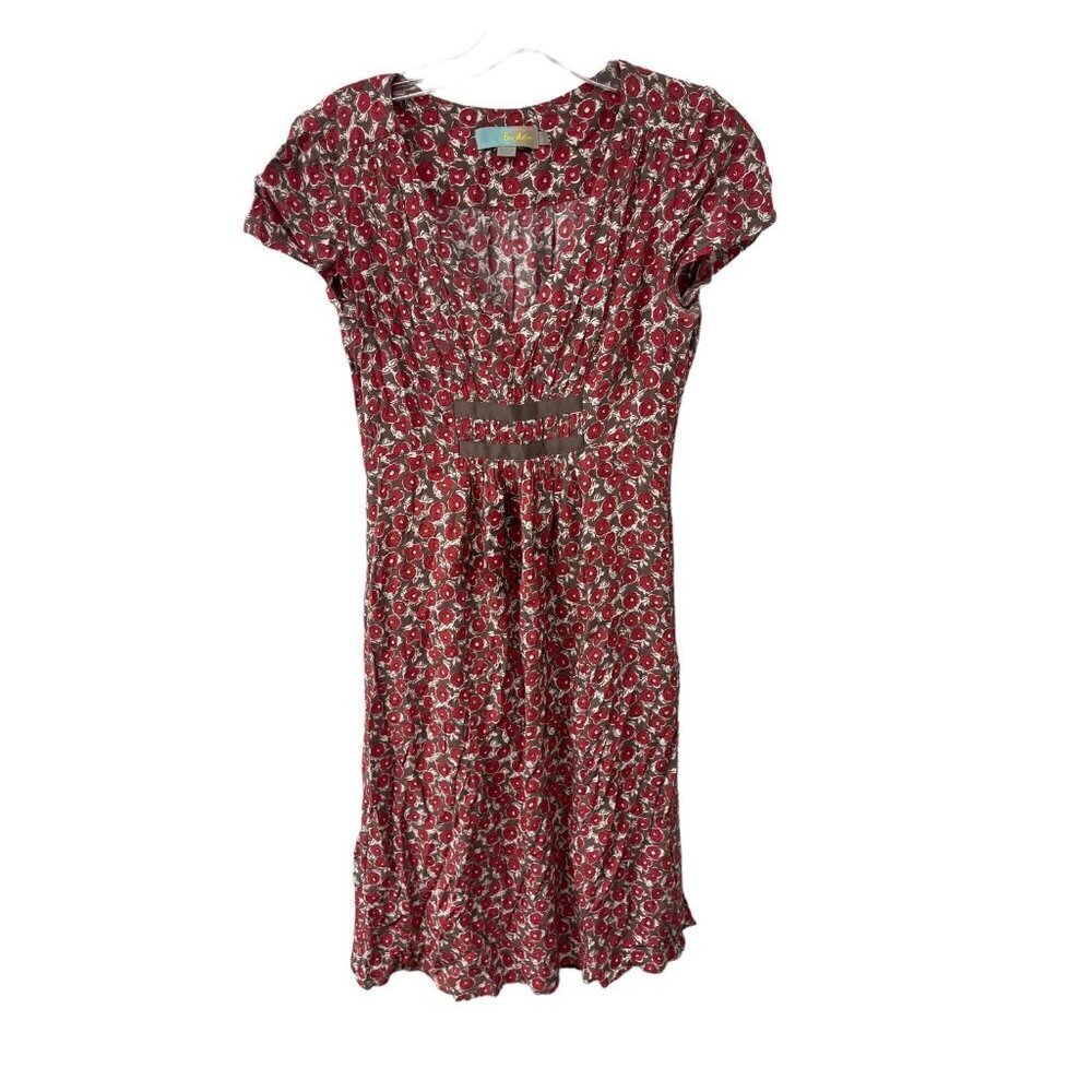 Boden Brown Red Floral Dress US2R UK6R Cottagecore Boho Viscose Midi